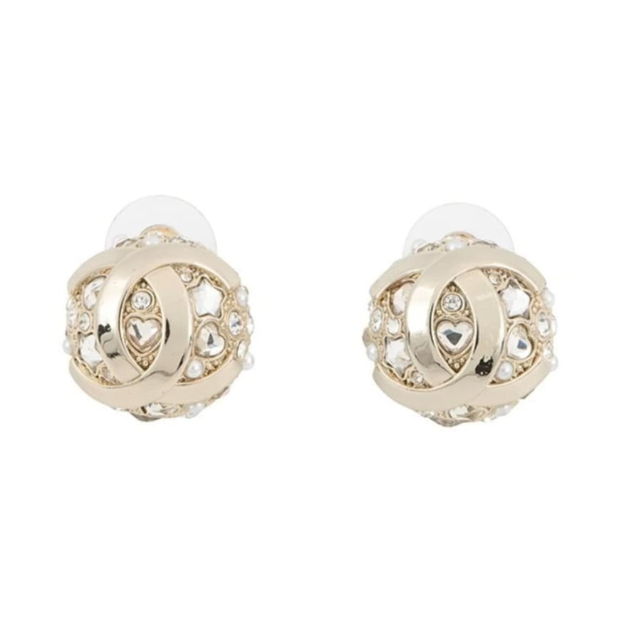 chanel crystal round stud earring