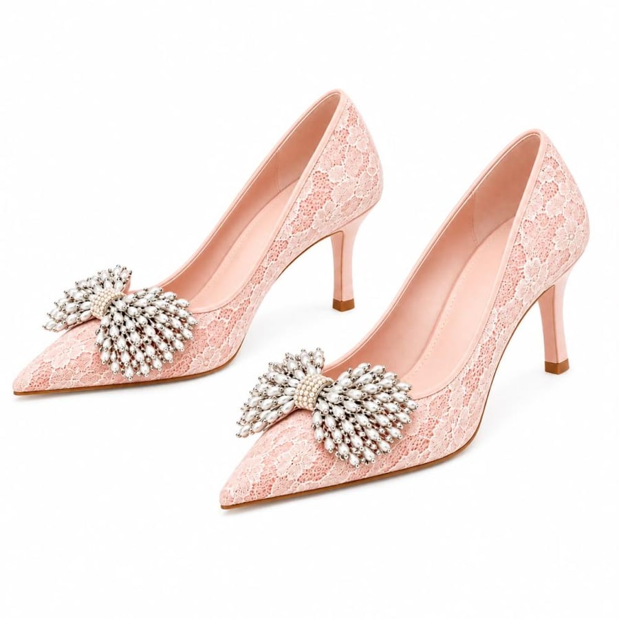 jimmy choo lace with a crystal bow pumps
