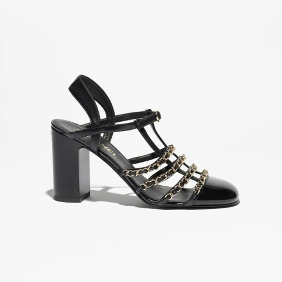 chanel metal straps pumps