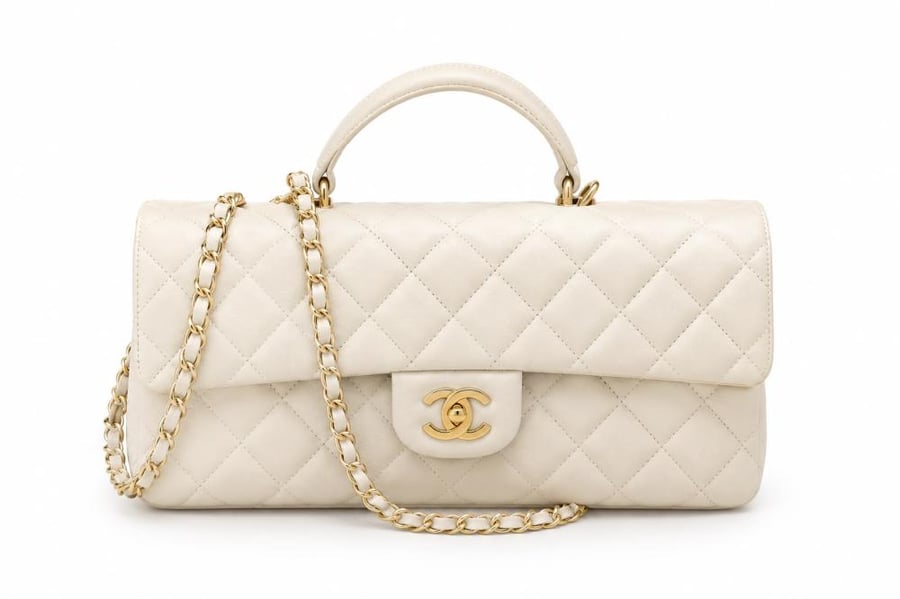 chanel qulited long top handle bag