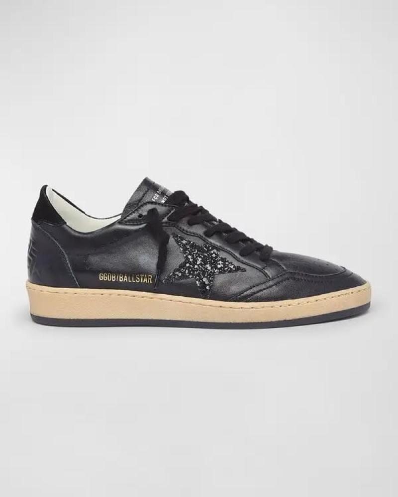GOLDEN GOOSE  Ball Star Glitter Leather Sneakers - Black