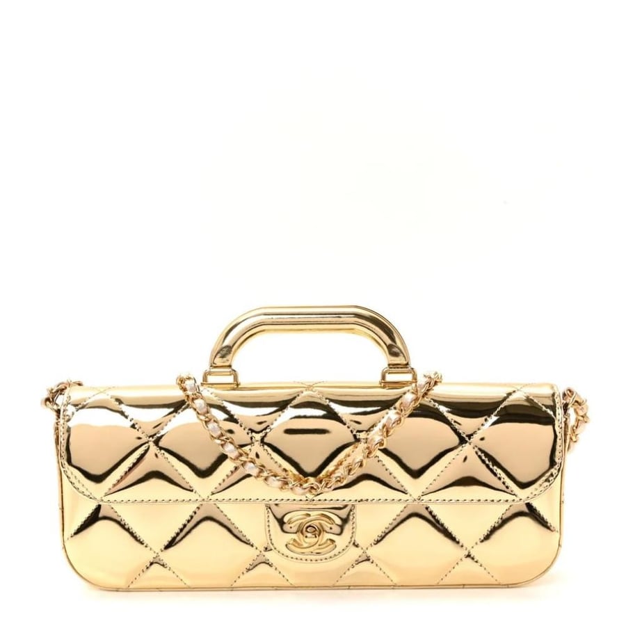 chanel metalic long Top Handle Clutch
