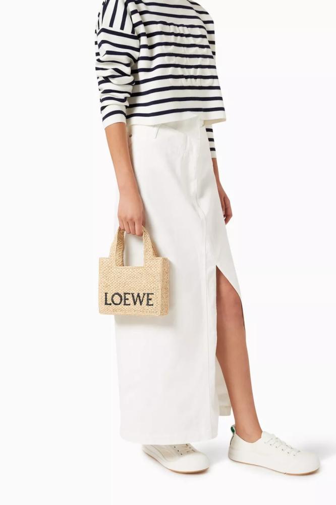 loewe Font Tote Bag in Raffia