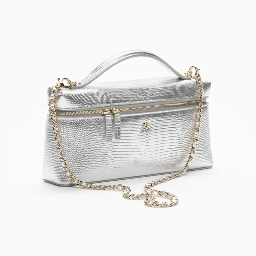 chanel top handle vanity chain lizard