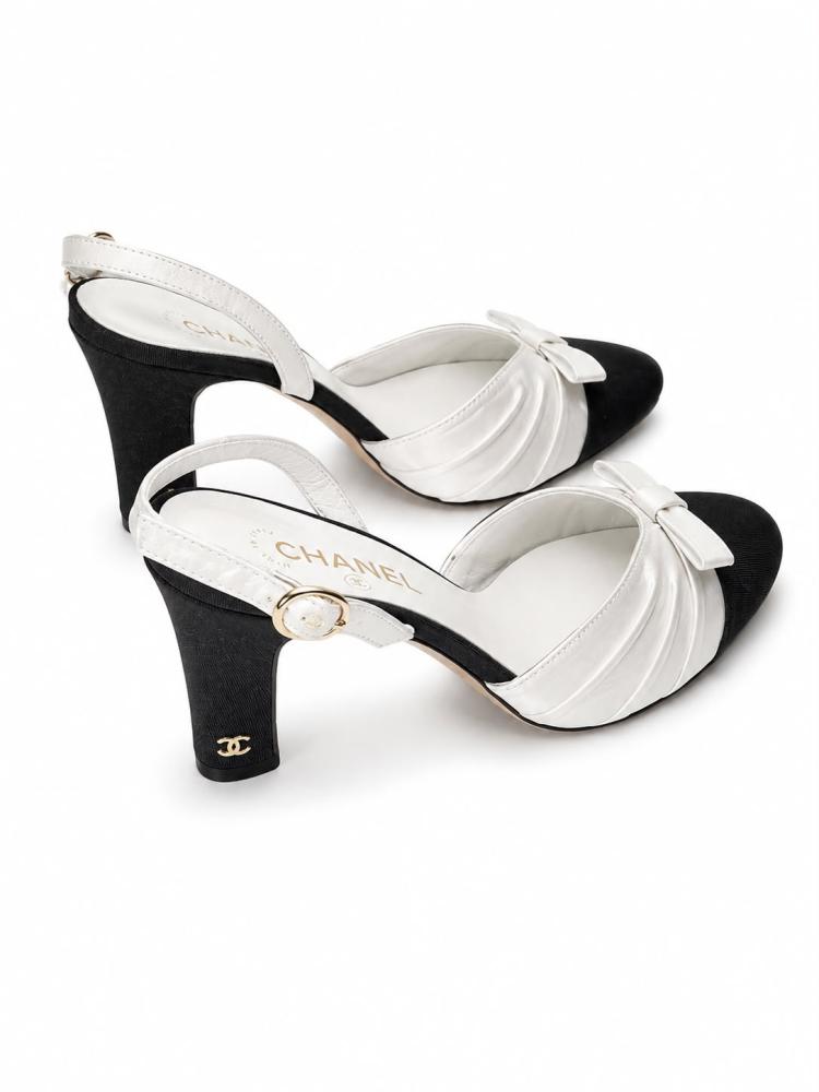 chanel silk bow slingback pumps