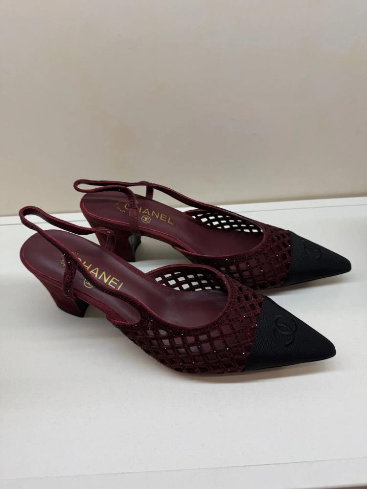 chanel cap toe slingback fishnet pumps