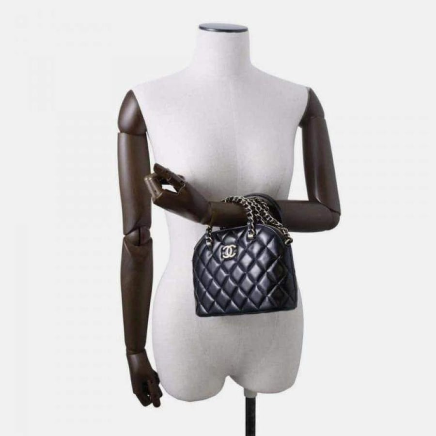 Chanel Black Shiny Lambskin Coco Mark Matelasse Small Handbag