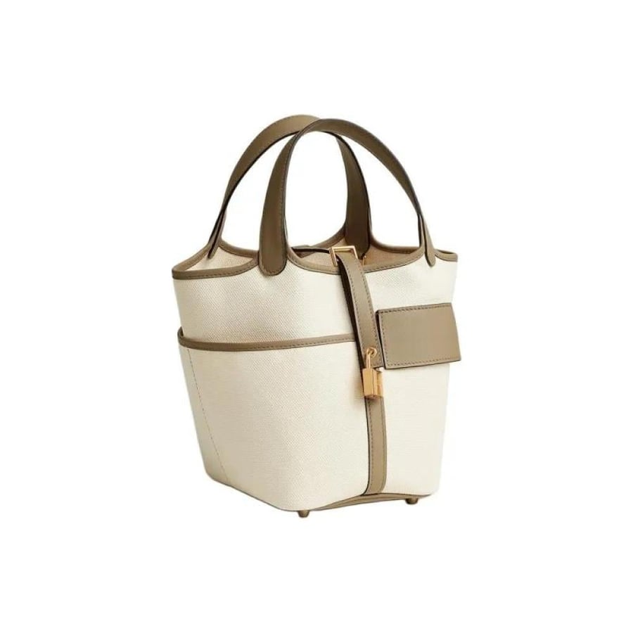 hermes Canvas and Leather Cargo Lock Picotin