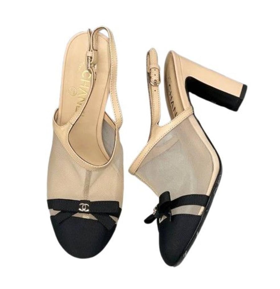 chanel mesh slingblack pumps