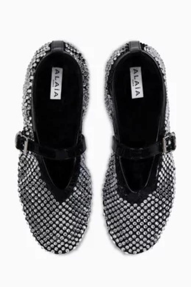 Crystal Fishnet Leather ballet flats