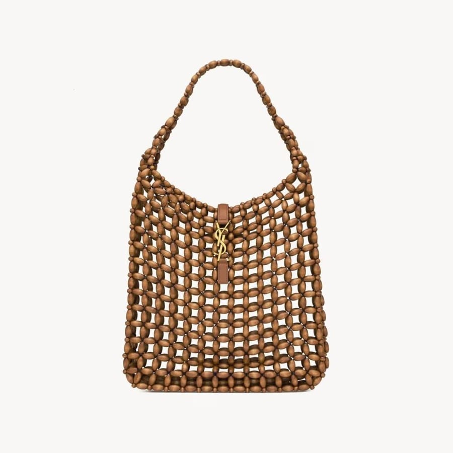 ysl woven wood-bead tote bag