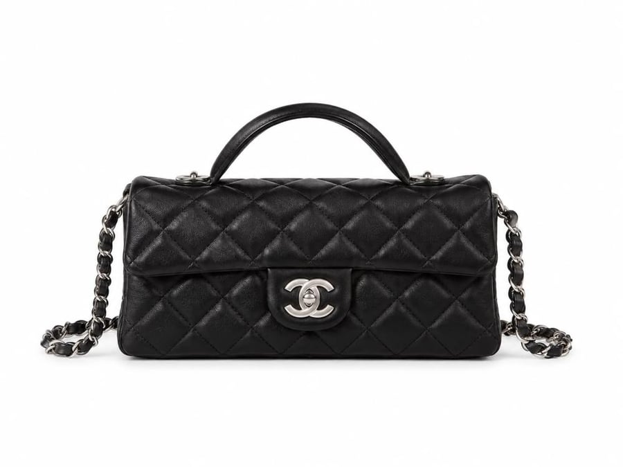 chanel qulited long top handle bag