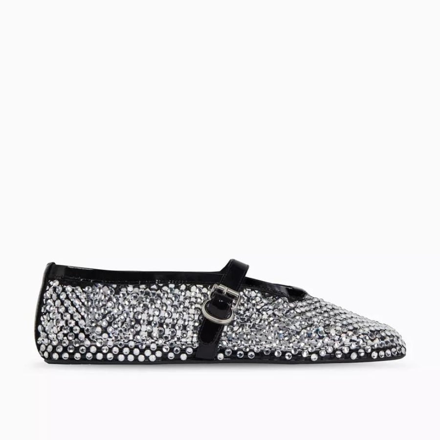 Crystal Fishnet Leather ballet flats