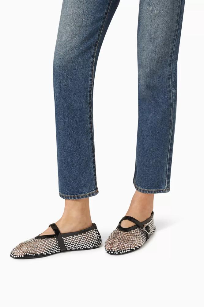 Crystal Fishnet Leather ballet flats