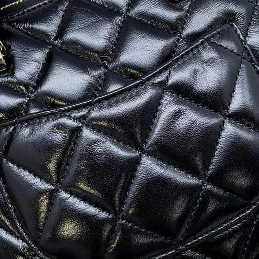 Chanel Black Shiny Lambskin Coco Mark Matelasse Small Handbag