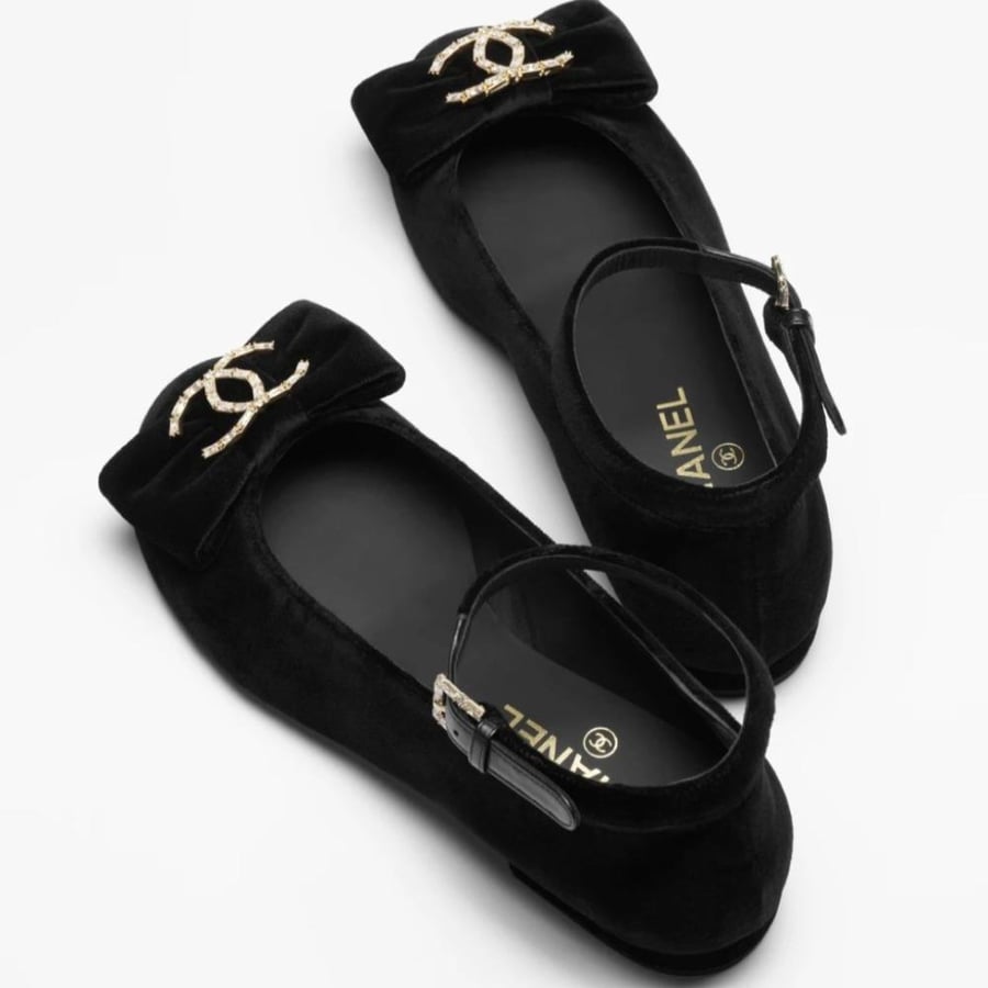 Chanel MARY JANES   Velvet, Strass & Metal  Black