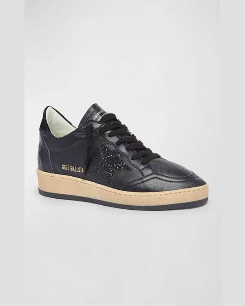 GOLDEN GOOSE  Ball Star Glitter Leather Sneakers - Black