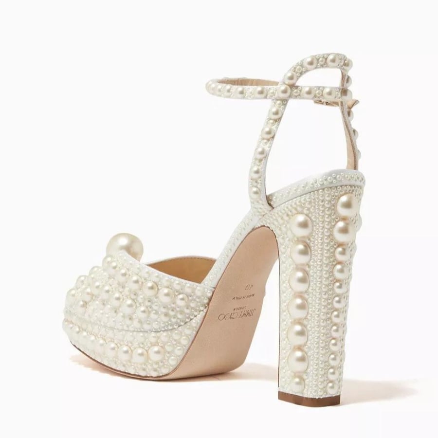 Jimmy Choo  Sacaria Sandals with Pearls in Satin