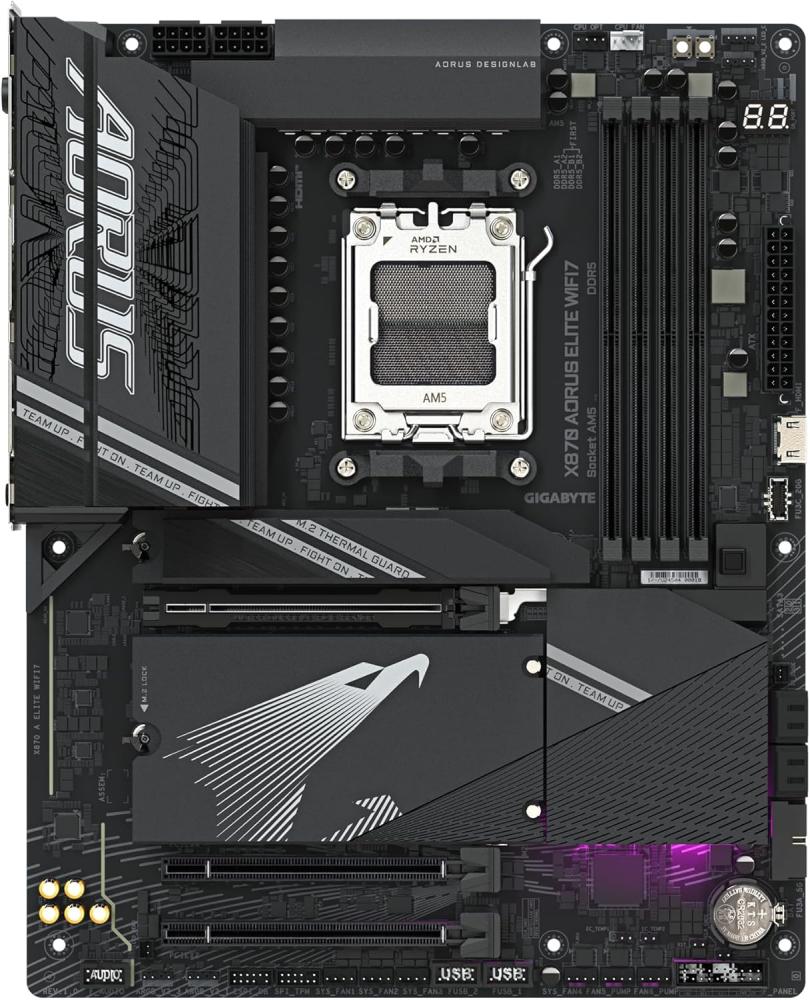 GIGABYTE X870 A Elite WIFI7 Motherboard - Supports AMD Ryzen 9000 CPUs, 16+2+2 Phase VRM, up to 8000MHz DDR5 (OC), 3xPCIe 5.0, Wi-Fi 7, 2.5GbE LAN, USB 4