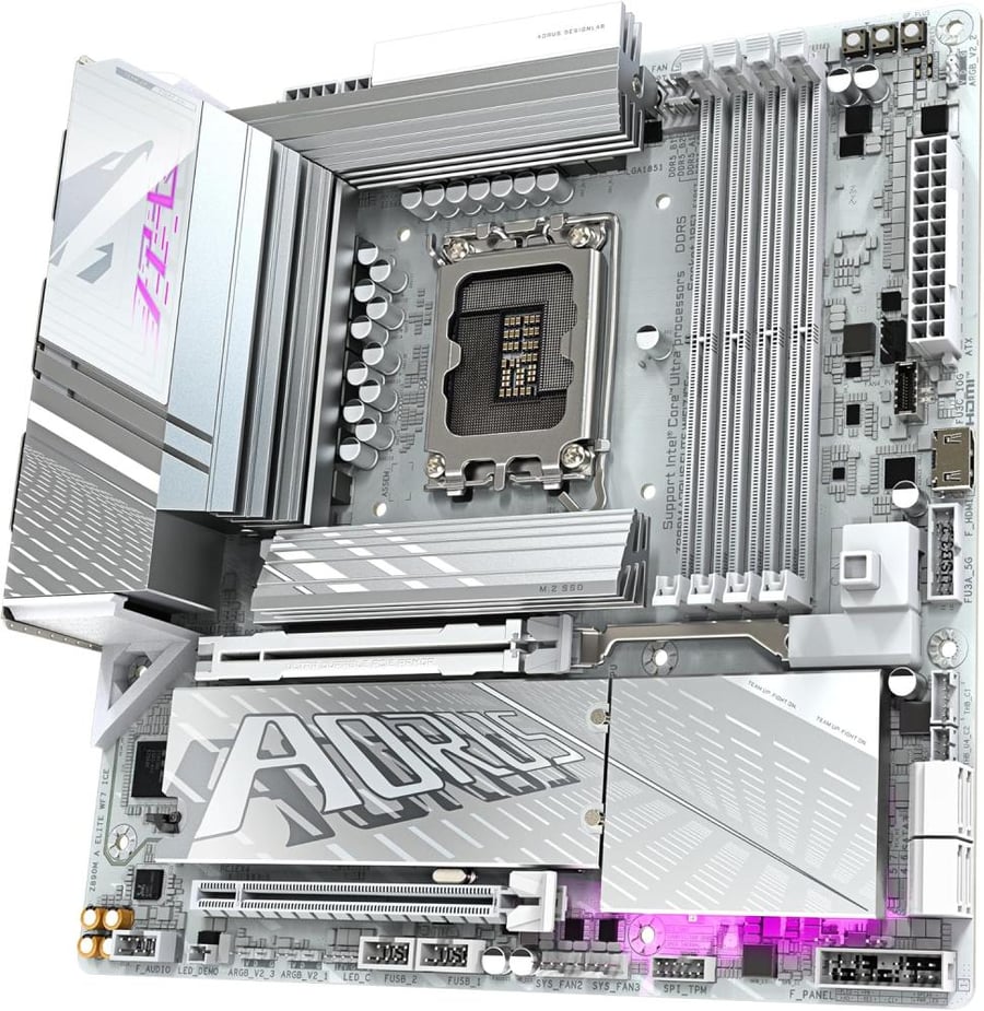 GIGABYTE Z890M AORUS ELITE WIFI7 ICE Motherboard - Supports Intel Core Ultra (Series 2) CPUs, 12+1+2 phases VRM, up to 8800MHz DDR5 (OC), 1xPCIe 5.0 + 2xPCIe 4.0, Wi-Fi 7, 2.5GbE LAN, Thunderbolt 4