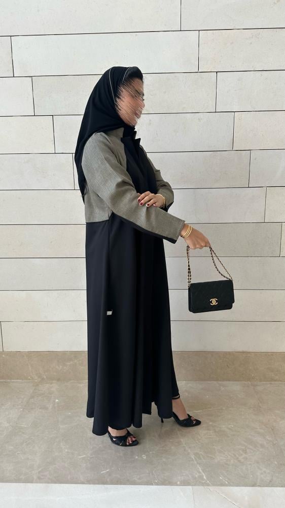 عبايه كريب مع لنن اخضر