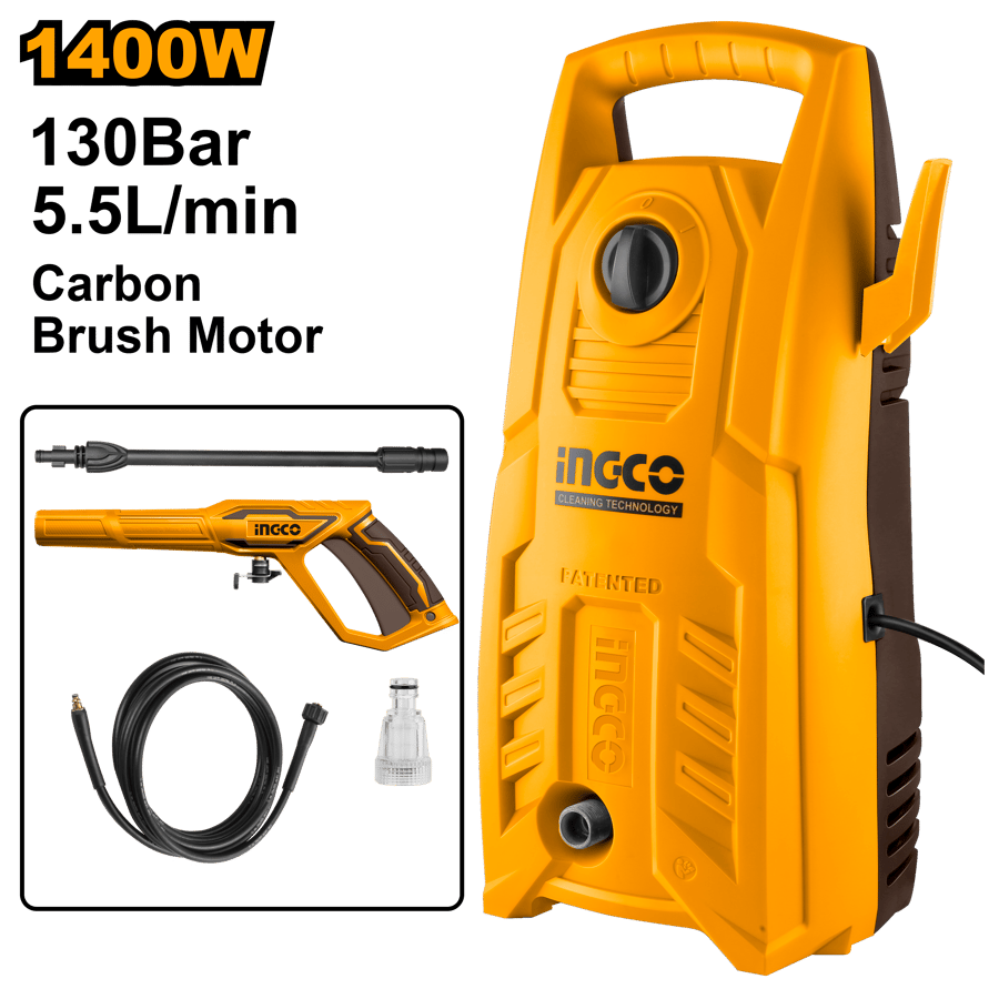 ماكينة غسيل سيارات وضغط عالي إنكو INGCO 1400 واط 130 بار — HPWR14008