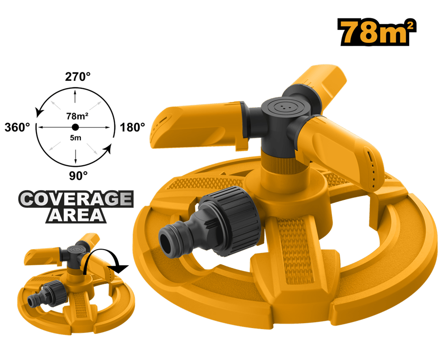 رشاش ماء حدائق دوراني ثلاثي الأذرع ذو قاعدة أرضية إنكو INGCO 3/4 بوصة Plastic 3 Arm Rotatory Sprinkler — HPS23602