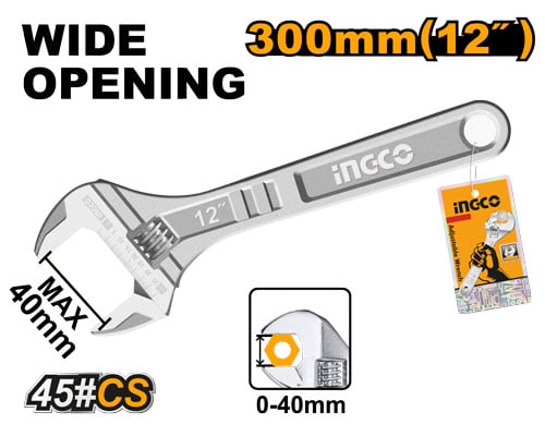 مفتاح ربط قابل للتعديل عريض الفك إنكو INGCO 12 بوصة مقاس 40mm — HADW131122