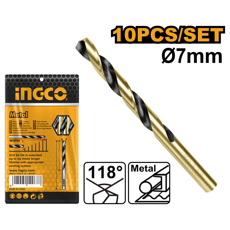 طقم ريش حفر حديد ومعادن HSS إنكو INGCO مقاس 7x109mm عدد 10 قطع — السعر بالحبة — DBT1100703