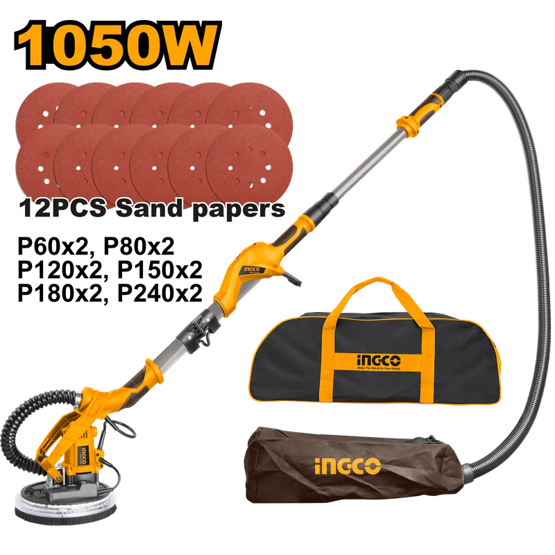 ماكينة سنفرة حوائط وجبس زرافة إنكو INGCO 1050 واط مقاس 225mm مع LED — DWS10501
