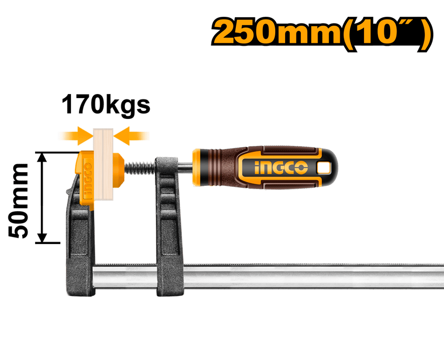 مربط نجارين ملزمة F إنكو INGCO مقاس 10 بوصة 50×250 ملم F Clamp 170kg — HFC020503