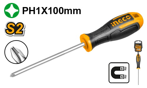مفك صليبة فليبس إنكو INGCO 5*100 ملم PH1 مغناطيس — HS68PH1100