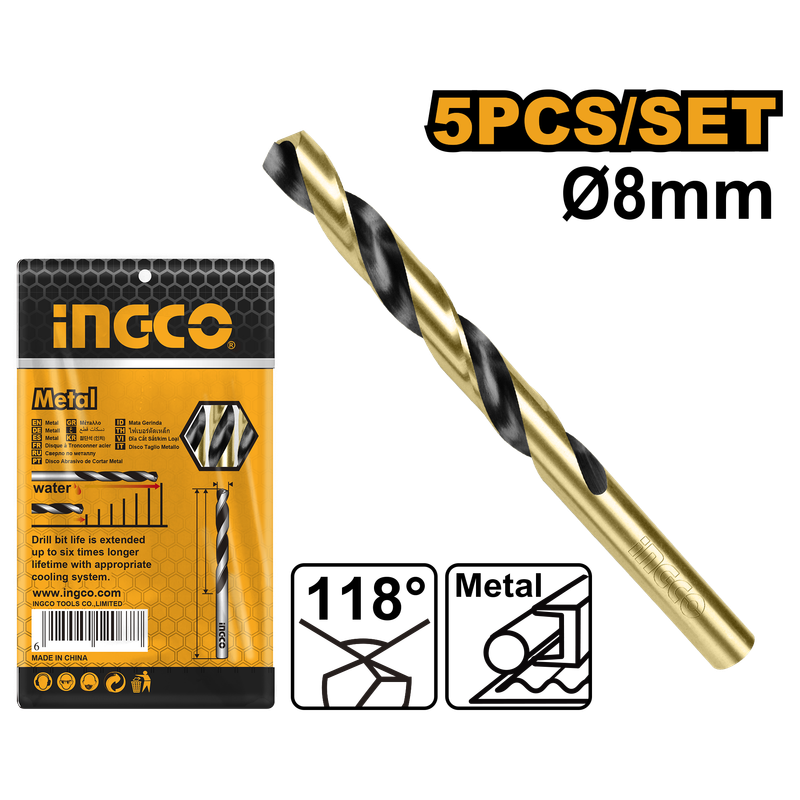 طقم ريش حفر حديد ومعادن HSS إنكو INGCO مقاس 8x117mm عدد 5 قطع — السعر بالحبة — DBT1100803