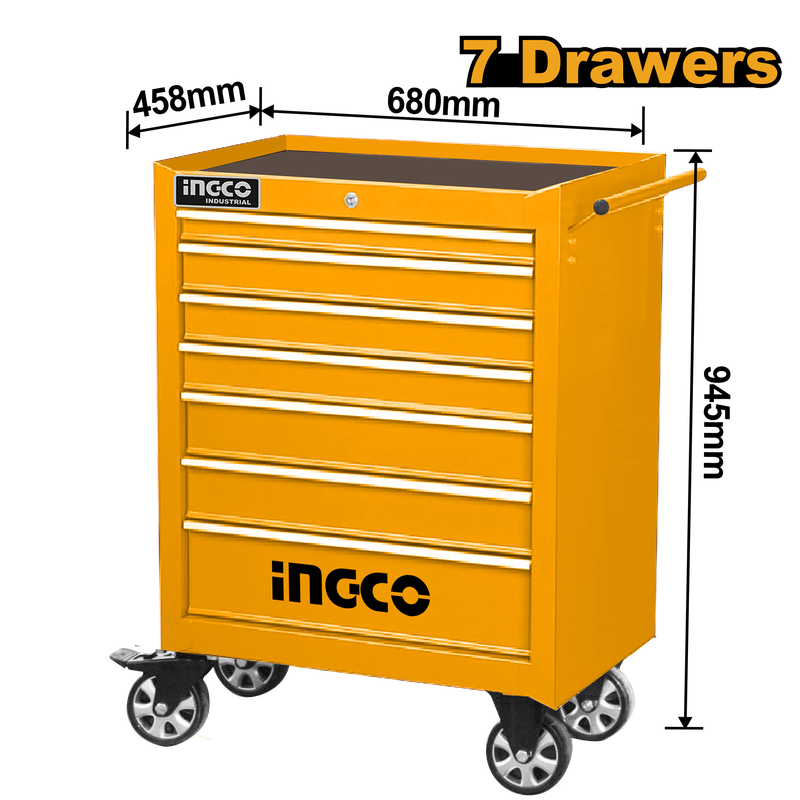 خزانة لتخزين العدد إنكو INGCO 7 أدراج فارغة بكفرات Roller Cabinet 7 Drawers — HDTC02071P