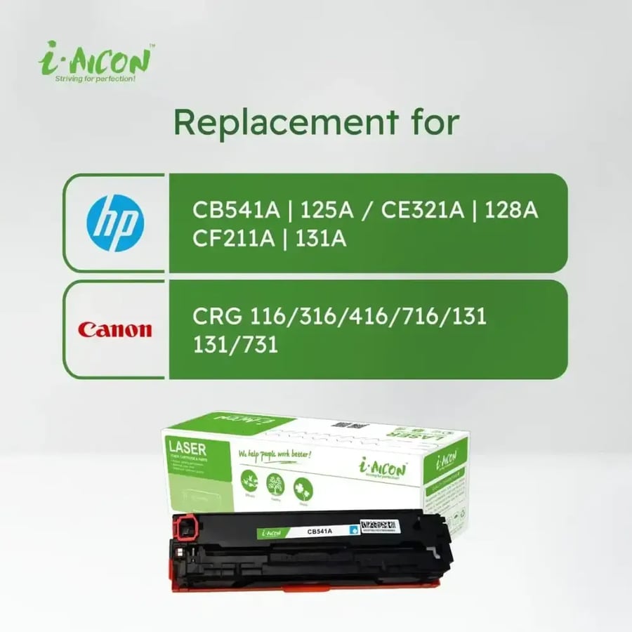 اي-ايكون حبر ليزر ازرق سماوي متوافق مع (HP CB541A|125A / CE321A|128A / CF211A|131A / Canon 116/316/416/716/131/131/731)