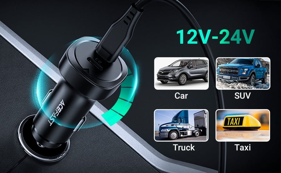شاحن سيارة تايب سي مزدوج ايس فاست (ACEFAST B2 72W) منفذين USB-C شحن سريع