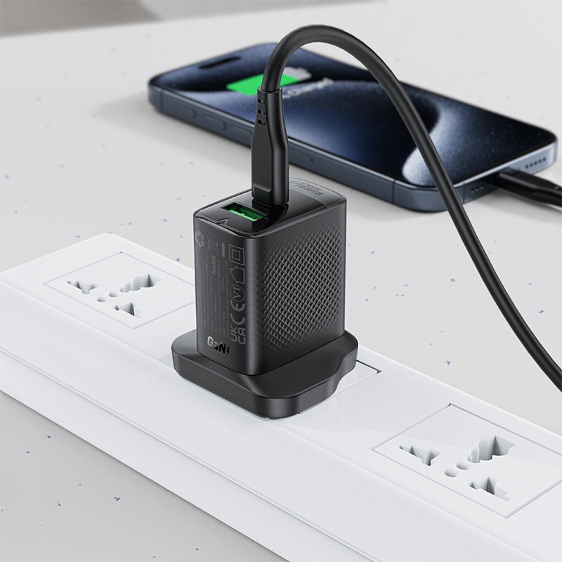 شاحن جداري مزدوج ايس فاست (ACEFAST A79 PD20W GaN) تايب سي + USB شحن سريع 20W