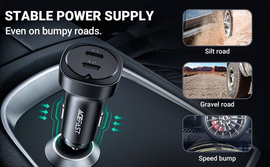 شاحن سيارة تايب سي مزدوج ايس فاست (ACEFAST B2 72W) منفذين USB-C شحن سريع