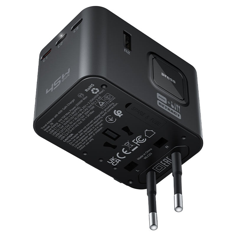 محول شحن وسفر عالمي ايس فاست (ACEFAST Z8 PD45W GaN) 5 منافذ + مقبس كهرباء 2500W