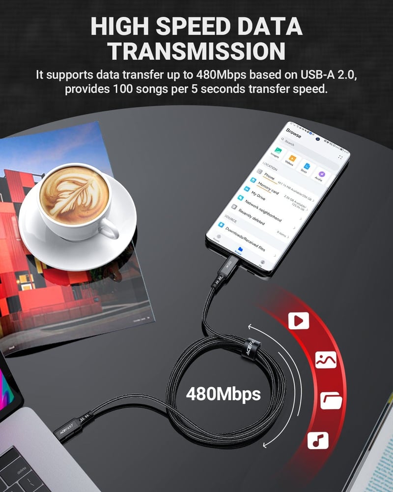 كيبل شحن Type-C إلى Type-C ايس فاست (ACEFAST C4-03) 100W سريع نايلون مجدول 2 متر