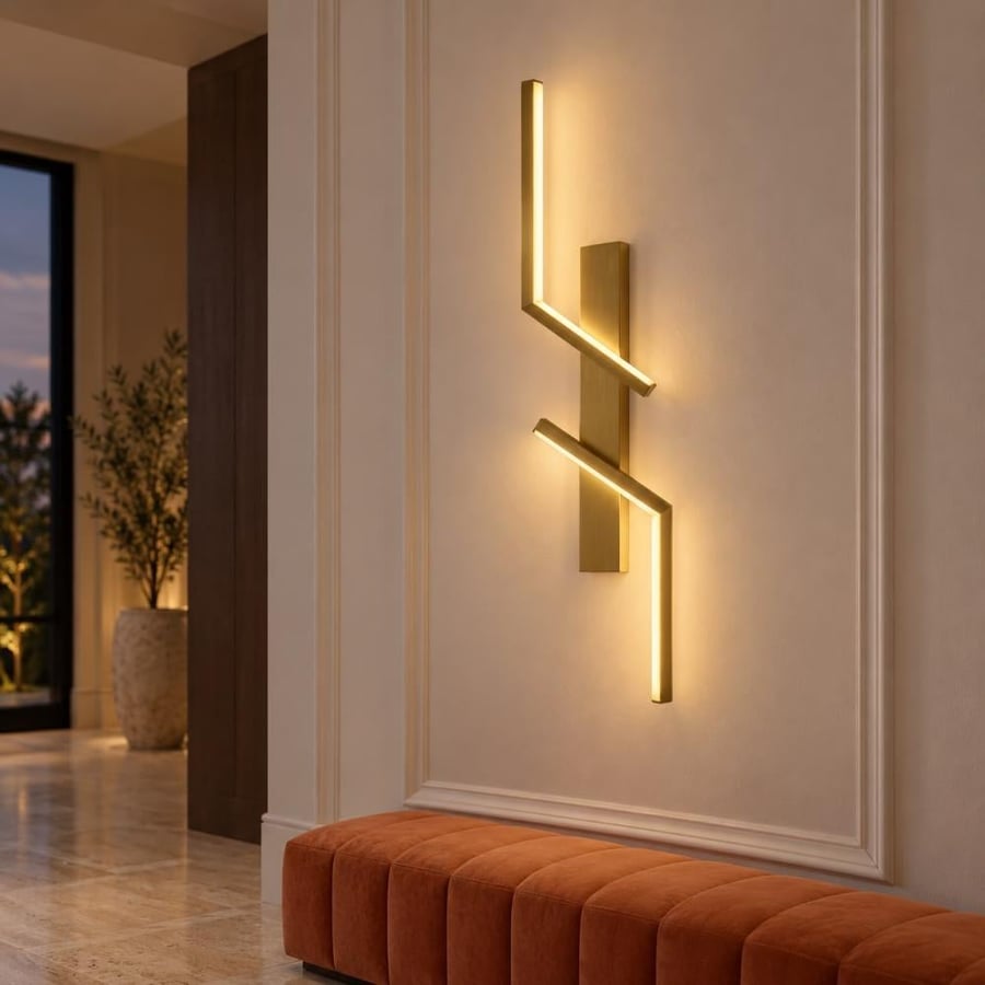 أبليك حائط LED هندسي معاصر باللون الذهبي يعمل بالبطارية
