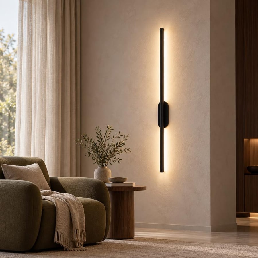 إضاءة جدارية مودرن طولية LED سوداء للممرات والصالات الحديثة