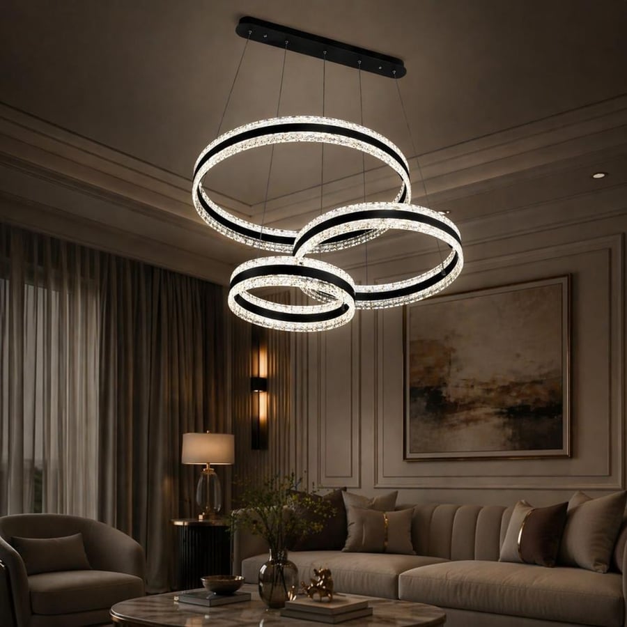 ثريا مودرن حلقات LED فخمة إضاءة سقف نجف ذكي صالة مجلس ديكور عص