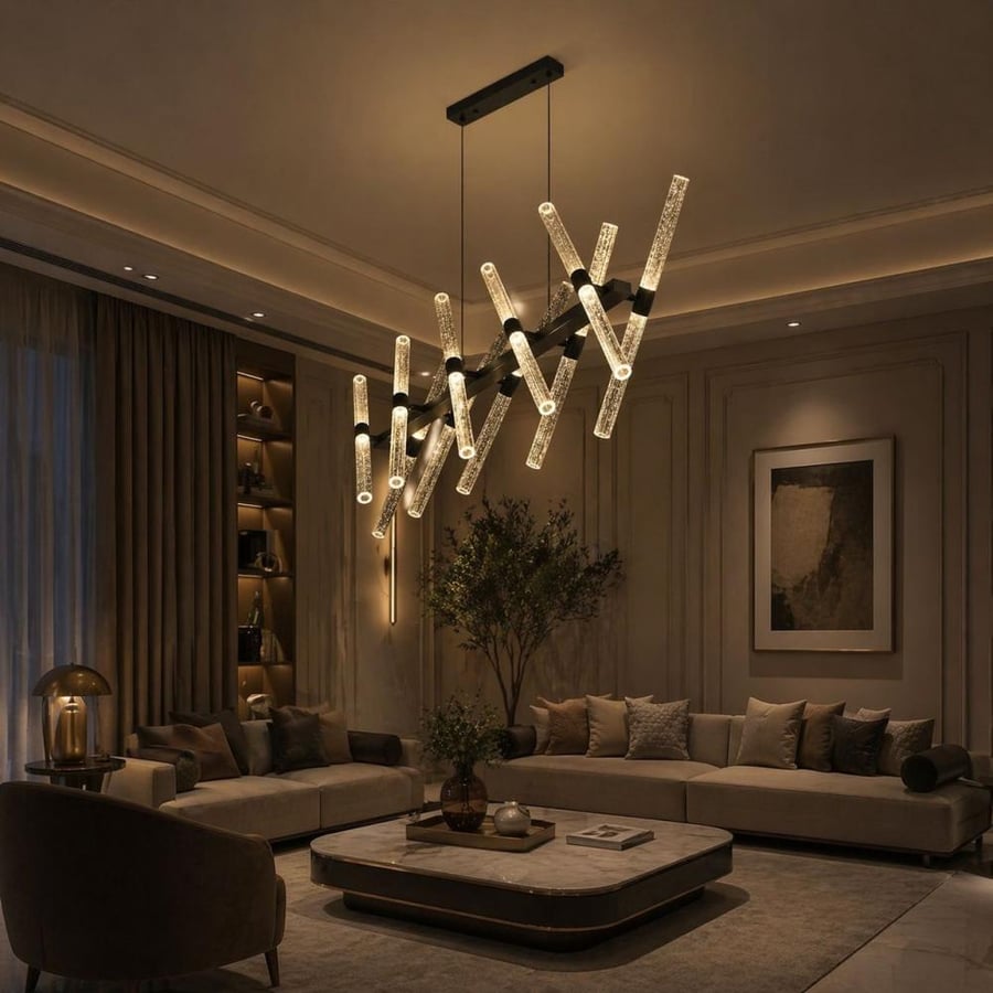 ثريا مودرن قطرات الماء LED متحركة 360 مجلس صالة إضاءة فاخرة ديكور حديث