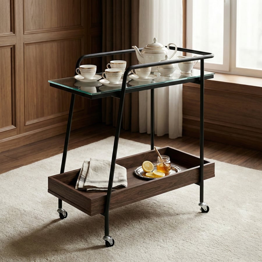 Modern serving cart – a blend of luxury between glass and wood