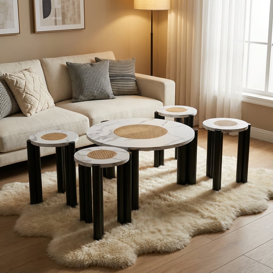 Coffee table set (5 pieces) with artistic design