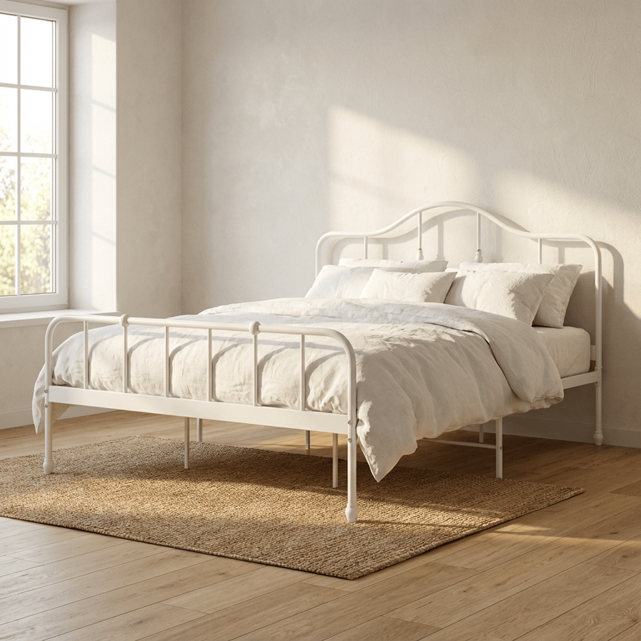 Iron bed with classic design - white