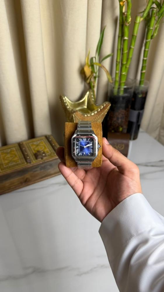Cartier Santos watch with navy blue dial
