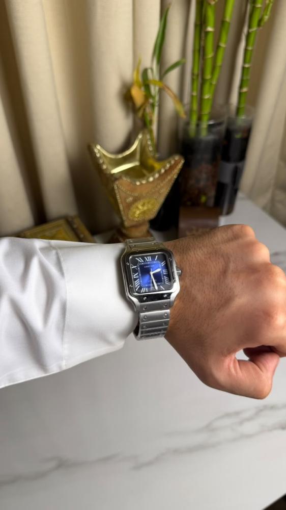Cartier Santos watch with navy blue dial
