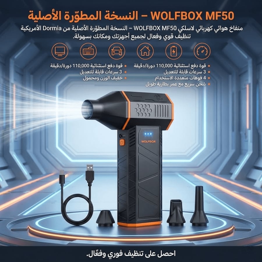 النسخة المطوّرة الأصلية من Dormia الأمريكية – منفاخ هوائي كهربائي لاسلكي WOLFBOX MF50
